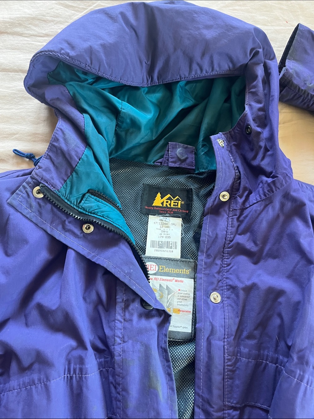 REI Purple Raincoat with Teal Lining